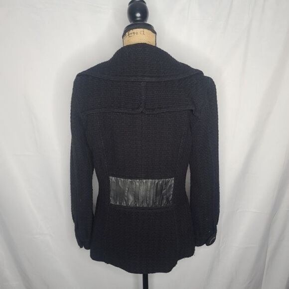 MACKAGE Black Wool With Leather Trim Woman's Peacoat size Large - Picture 3 of 14